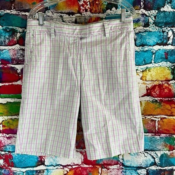 Lady Hagen Bermuda Length Pastel Colors Plaid Golf Shorts Size 8 - Picture 1 of 6